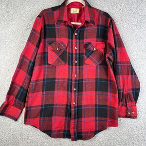 VTG Sears Roebuck Shirt Men Large 16-16.5 Red Blue Flannel Plaid AcryIic Outdoor